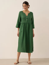 Load image into Gallery viewer, 100% Linen Loose Fit Button Waist Gathered Maxi Dress LUNA