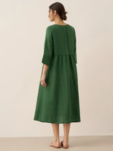 Load image into Gallery viewer, 100% Linen Loose Fit Button Waist Gathered Maxi Dress LUNA