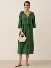 Load image into Gallery viewer, 100% Linen Loose Fit Button Waist Gathered Maxi Dress LUNA