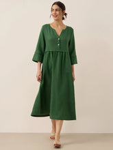 Load image into Gallery viewer, 100% Linen Loose Fit Button Waist Gathered Maxi Dress LUNA
