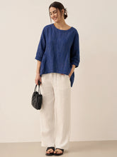 Load image into Gallery viewer, 100% Linen Round Neck Artistic Stripe Top FLORENCE