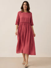 Load image into Gallery viewer, 100% Linen Petal-Waist Drawstring Midi Dress JASMINE