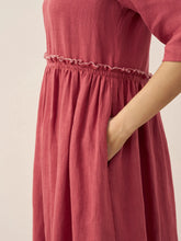 Load image into Gallery viewer, 100% Linen Petal-Waist Drawstring Midi Dress JASMINE