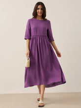 Load image into Gallery viewer, 100% Linen Petal-Waist Drawstring Midi Dress JASMINE