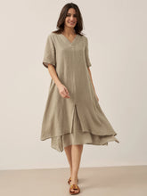 Load image into Gallery viewer, 100% Linen V-Neck Double-Layer Midi Dress JAYDA