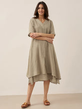 Load image into Gallery viewer, 100% Linen V-Neck Double-Layer Midi Dress JAYDA