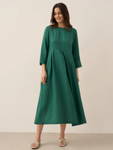 Load image into Gallery viewer, 100% Linen Bateau Neck Pleated Maxi Dress ABIGAIL
