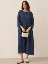 Load image into Gallery viewer, 100% Linen Bateau Neck Pleated Maxi Dress ABIGAIL