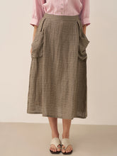 Load image into Gallery viewer, Linen Checked Elastic Waist Skirt ONYX