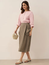 Load image into Gallery viewer, Linen Checked Elastic Waist Skirt ONYX