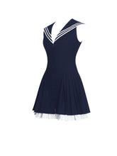 Load image into Gallery viewer, Calliope Navy Sailor Pleated Mini Dress