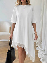 Load image into Gallery viewer, Women's Lace Trim Asymmetric Three-Quarter Sleeve Dress