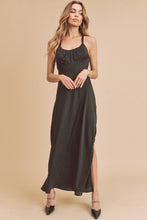 Load image into Gallery viewer, Ruched Side Slit Cutout Back Maxi Cami Dress For Women – Elegant, Romantic & Alluring with Flattering Fit and Glamorous Details