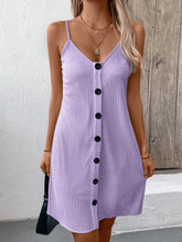 Load image into Gallery viewer, Elegant Textured V-Neck Sleeveless Mini Dress Chic Buttoned Summer Dress Classic Dress