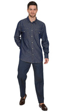 Load image into Gallery viewer, Mens Western Snap Front Button Shirt in Denim and Twill with a Stitched Yoke and Chest Pockets