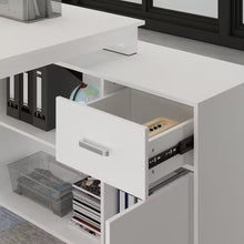 Load image into Gallery viewer, 55.1" W : L-Shaped White Finish 1-Drawer Wooden Commercial Writing Desk with Open Shelves and Eco-Friendly Paint Finish