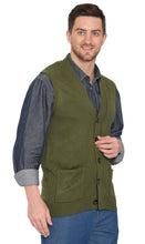 Load image into Gallery viewer, Men's Cashmere-Like Button Front Flat Knit Sweater Vest with front patch pockets