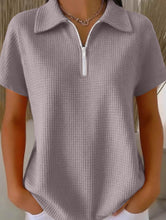 Load image into Gallery viewer, Drop Shoulder Half-Zip Waffle Knit Top – 3/4 Sleeve Pullover