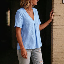 Load image into Gallery viewer, Women's Pleated Cotton-Linen Short-Sleeve Shirt – 5 Colors S–XXL