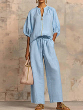 Load image into Gallery viewer, Women's Casual Loose Zipper Round Neck Wide-Leg Pants Set