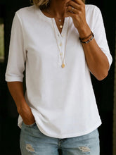 Load image into Gallery viewer, Women's Solid Color Henley Button-Up Short Sleeve Top