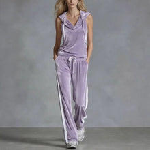 Load image into Gallery viewer, Women's Sleeveless Hooded Velvet Top & Long Pants Set | Casual Sporty 2-Piece in 6 Colors