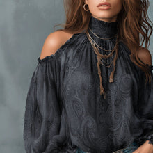 Load image into Gallery viewer, Women's Retro Cashew Print Off-Shoulder Blouse with Lantern Sleeves