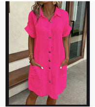 Load image into Gallery viewer, Women's Shirt Dress – V-Neck Button-Front A-Line Dress