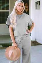 Load image into Gallery viewer, Solid Textured T-Shirt and Drawstring Pants Set