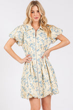 Load image into Gallery viewer, New Summer Floral Eyelet Zipper Front Puff Sleeve Mini Dress For Women – Elegant, Trendy and Chic Floral Eyelet Mini Dress with Puff Sleeves