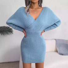 Load image into Gallery viewer, Cross V-Neck Bat-Sleeve Hairy Dress – Autumn/Winter