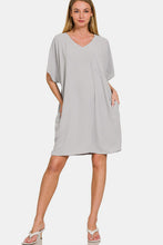 Load image into Gallery viewer, V-Neck Tee Dress with Pockets For Women – Comfortable V-Neck Dress, Casual Chic Tee Dress, Practical Pocketed Dress, Versatile V-Neck Dress, Everyday Casual Dress, Relaxed Fit Dress, Functional Pocket Dress