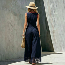 Load image into Gallery viewer, Women's Lace-Spliced Jumpsuit with Pockets – Sleeveless, High Waist, Straight Leg
