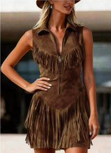 Load image into Gallery viewer, Women's Suede Western Tassel Sleeveless Slim-Fit Midi Dress