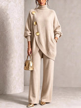 Load image into Gallery viewer, Women's Asymmetric High-Neck Sweater & Wide-Leg Pants Set