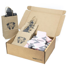 Load image into Gallery viewer, Customizable Groomsmen Gift Set Blush Light Pink Gray Argyle Men’s Dress Socks