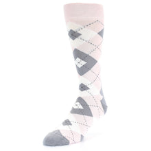 Load image into Gallery viewer, Petal Light Pink Gray Argyle Wedding Men's Dress Socks