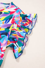 Load image into Gallery viewer, Blue Abstract Print Ruffle Sleeve Plus Size Tiered Maxi Dress