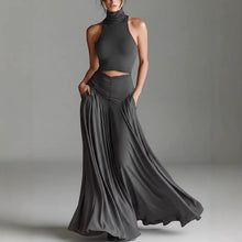 Load image into Gallery viewer, Women's Sleeveless High-Neck Top & Elegant Long A-Line Dress Two-Piece Set
