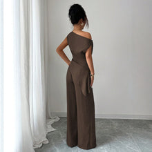 Load image into Gallery viewer, One-Shoulder Asymmetric Top & Wide-Leg Pants 2-Piece Set – Women's Elegant Co-ord Suit