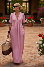 Load image into Gallery viewer, Women's V-Neck Empire-Waist Crinkle Gauze Maxi Dress