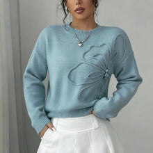 Load image into Gallery viewer, Women's Elegant Floral Sweater - Crew Neck Long Sleeve Casual Pullover