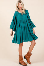 Load image into Gallery viewer, Frill Tie Neck Bell Sleeve Dress For Women – Feminine and Sophisticated Dress with Playful Frill Details and Elegant Bell Sleeves