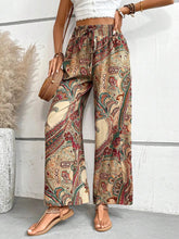 Load image into Gallery viewer, Women's Paisley Print Wide-Leg Pants – Boho Smocked Elastic Waist Tie-Up Flowy Trousers