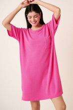 Load image into Gallery viewer, Urban Rib Knit Short Sleeve Tee Dress For Women – Casual and Chic Ribbed Knit Dress with Slit and Pockets For Everyday Outfit