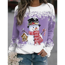 Load image into Gallery viewer, Snowman Printed Panel Loose Sweater – Casual Holiday Knit for Women