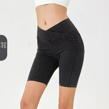 Load image into Gallery viewer, High-Waist Stretchy Denim Shorts with Pockets – Slimming Casual Fitness Shorts