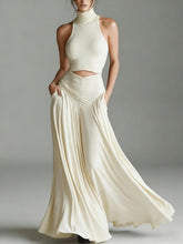 Load image into Gallery viewer, Women's Sleeveless High-Neck Top & Elegant Long A-Line Dress Two-Piece Set