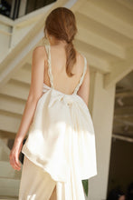 Load image into Gallery viewer, Pearl Strap Halter Satin Wedding Dress with Dramatic Back Bow and Train
