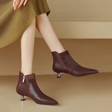 Load image into Gallery viewer, Women's Genuine Leather Kitten Heel Ankle Boots – Pointed Toe Side Zip